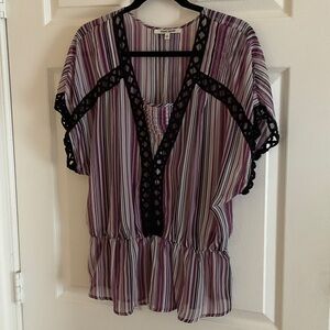 Daniel Rainn Multicolor Striped Blouse with Black Trim
